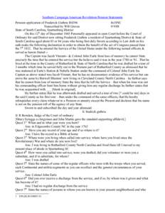 Southern Campaign American Revolution Pension Statements Pension application of Frederick Guthrie R4396 fn18NC Transcribed by Will Graves[removed]State of South Carolina, Spartanburg District