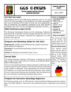 Germanic  GGS E-NEWS Apr 4, 2014  GENEALOGY