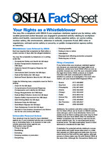 Discrimination law / Safety / Occupational Safety and Health Administration / Anti-corporate activism / Labour law / Whistleblower / Surface Transportation Assistance Act / Wendell H. Ford Aviation Investment and Reform Act for the 21st Century / Occupational Safety and Health Act / Law / Business ethics / Human resource management