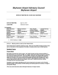 Skyhaven Airport Advisory Council Skyhaven Airport NOTES OF MEETING NO. 39 (NO SAAC QUORUM) DATE OF MEETING: