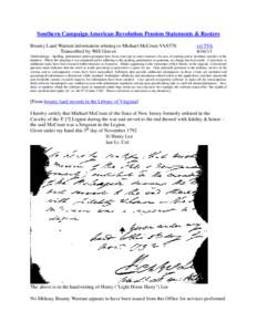Southern Campaign American Revolution Pension Statements & Rosters Bounty Land Warrant information relating to Michael McCrum VAS576 Transcribed by Will Graves vsl 5VA[removed]