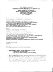 UTAH LABOR COMMISSION MINE SAFETY TECHNICAL ADVISORY COUNCIL MEETING Monday. December:30 A.M. Regular Meeting and Century Link Conferencing Carbon County Events Center 310 South Fair Grounds Road