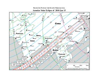 FIGURE 2.6: PATH OF THE ECLIPSE THROUGH ASIA  Annular Solar Eclipse of 2010 Jan 15 Alma-Ata  UT