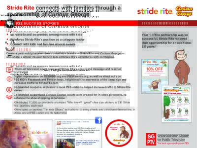 Stride Rite connects with families through a sponsorship of Curious George SEPTEMBER 2011 – JANUARY 2015 GOALS § Increase brand awareness among moms with kids