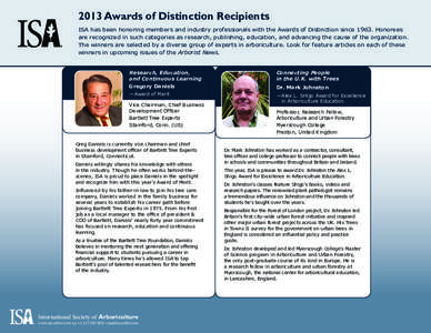 2013 Awards of Distinction Recipients ISA has been honoring members and industry professionals with the Awards of Distinction since[removed]Honorees are recognized in such categories as research, publishing, education, and