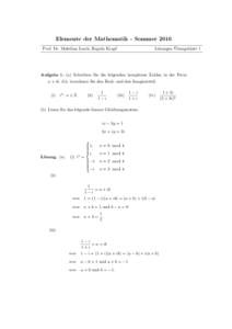 Elemente der Mathematik - Sommer 2016 ¨ L¨osungen Ubungsblatt 1  Prof. Dr. Matthias Lesch, Regula Krapf