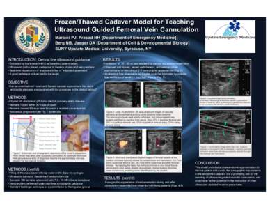 Frozen/Thawed Cadaver Model for Teaching Ultrasound Guided Femoral Vein Cannulation Mariani PJ, Prasad NH [Department of Emergency Medicine]; Berg NB, Jaeger DA [Department of Cell & Developmental Biology] SUNY Upstate M