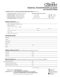 Regional transportation alliance activation form I would like to become a member of the Regional Transportation Alliance (please select one) [ ] RTA Platinum Membership—$15,000 annual investment