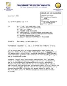 REASON FOR THIS TRANSMITTAL  November 4, 2011 ALL COUNTY LETTER NO[removed]