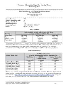 Consumer Information Report for Nursing Homes Summary 2013 ************************************************************************************** THE NEIGHBORS - CENTRAL NEIGHBORHOOD 2901 FORBES AVE MENOMONIE, WI 54751