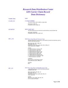 Standard Analytical File limited data set dictionary for Carrier December 2010