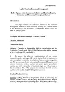 CB[removed]LegCo Panel on Economic Development Policy Agenda of the Commerce, Industry and Tourism Branch, Commerce and Economic Development Bureau
