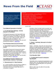 News From the Field  A frequent compilation of items tailored to the mission and work of CEASD members. Questions or comments? Contact CEASD Government Relations