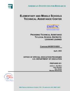 AMERICAN INSTITUTES FOR RESEARCH  ELEMENTARY AND MIDDLE SCHOOLS TECHNICAL ASSISTANCE CENTER  EMSTAC