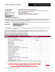 Master Insurance Program  Contract Number Program Certificate of Insurance