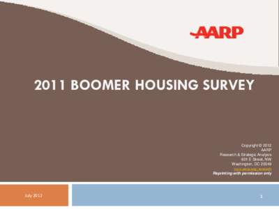 2011 BOOMER HOUSING SURVEY  Copyright © 2012 AARP Research & Strategic Analysis 601 E Street, NW