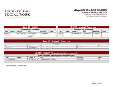 Boston College Graduate School of Social Work - Advanced Standing June Start Schedule of Courses