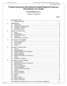 2012 Miller Thomson LLP  General Working By-law, Federal Non-Share Capital Corporation – page i As of April 9, 2012