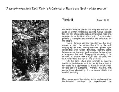 (A sample week from Earth Vision’s A Calendar of Nature and Soul - winter season)  Week 41 January 12-18
