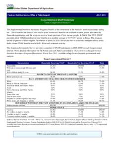 Food and Nutrition Service, Office of Policy Support  JULY 2013 CHARACTERISTICS OF SNAP HOUSEHOLDS Texas Congressional District 5