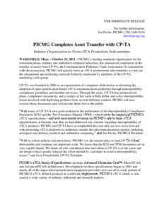 FOR IMMEDIATE RELEASE For further information: Joe Pavlat, PICMG, ([removed]