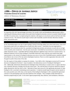 JJRA – OFFICE OF JUVENILE JUSTICE Preventive Services for Juveniles[removed]BIENNIAL BUDGET Reduction Option