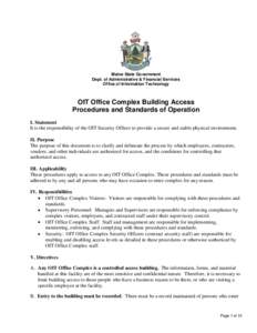 Maine State Government Dept. of Administrative & Financial Services Office of Information Technology OIT Office Complex Building Access Procedures and Standards of Operation