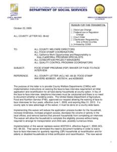 REASON FOR THIS TRANSMITTAL  October 23, 2009 ALL COUNTY LETTER NO[removed]