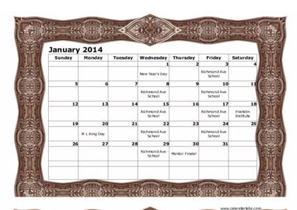 January 2014 Sunday Monday  Tuesday