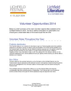8-12 OCTOBER[removed]Volunteer Opportunities 2014