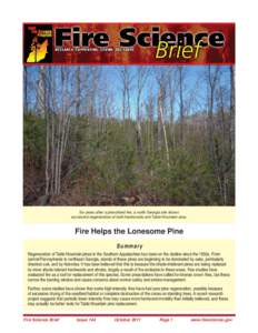 Six years after a prescribed fire, a north Georgia site shows successful regeneration of both hardwoods and Table Mountain pine. Fire Helps the Lonesome Pine Summary Regeneration of Table Mountain pines in the Southern A