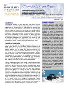 Chlorides in Fresh Water URI WATERSHED WATCH, Cooperative Extension College of the Environment and Life Sciences (CELS) Department of Natural Resources Science (NRS) Coastal Institute in Kingston, 1 Greenhouse Road, King