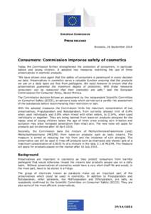 EUROPEAN COMMISSION  PRESS RELEASE Brussels, 26 September[removed]Consumers: Commission improves safety of cosmetics