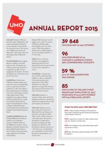 ANNUAL REPORT 2015 UMO JAZZ Orchestra’s 40th year IN 2015 UMO’s audience was the  had its fair share of high points. The