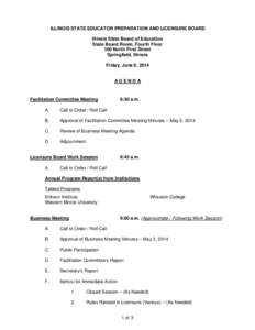 Illinois State Educator Preparation and Licensure Board (SEPLB) Meeting Agenda - June 6, 2014