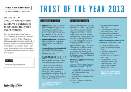 TRUST OF TH E Y E AR[removed]As part of the 	 2013 Dr Foster Hospital Guide, we are delighted 	 to announce this year’s 	 award winners.