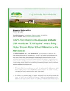Email not displaying correctly? View it in your browser.  Advanced Biofuels USA 507 North Bentz Street Frederick, MDFor more information: Joanne Ivancic, Executive Director