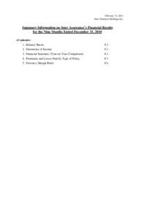 February 14, 2011 Sony Financial Holdings Inc. Summary Information on Sony Assurance’s Financial Results for the Nine Months Ended December 31, 2010 <Contents>