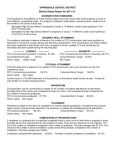 SPRINGDALE SCHOOL DISTRICT District Status Report for[removed]ACCREDITATION STANDARDS The Standards of Accreditation of Public Schools require that each school offer three programs of study in three different occupationa