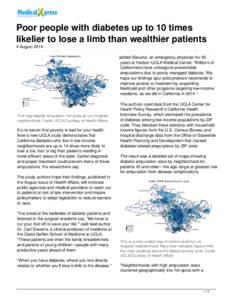 Poor people with diabetes up to 10 times likelier to lose a limb than wealthier patients