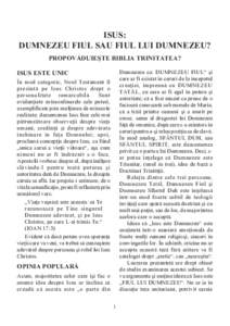 ISUS: DUMNEZEU FIUL SAU FIUL LUI DUMNEZEU? PROPOVÄDUIE§TE BIBLIA TRINITATEA?