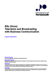 BSc (Hons) Television and Broadcasting with Business Communication Programme Specification DJ-NEW PSDEDM-DJ