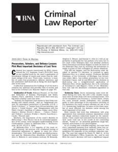 Criminal Law Reporter ™  Reproduced with permission from The Criminal Law