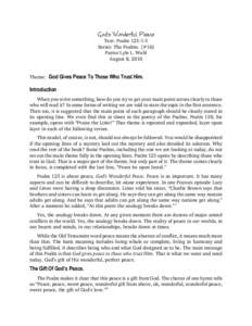 God’s Wonderful Peace Text: Psalm 125:1-5 Series: The Psalms. [#16] Pastor Lyle L. Wahl August 8, 2010