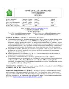 TOWN OF BEAUX ARTS VILLAGE TOWN BULLETIN JUNE 2014 *******************************************************************************************  WABA Board Mtg.