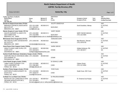 North Dakota Department of Health ASPEN: Facility Directory (FD) Sorted By: City Printed[removed]