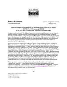 Press Release  Contact: Georgia Ann ConnerFor Immediate Release