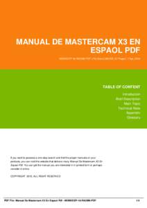 MANUAL DE MASTERCAM X3 EN ESPAOL PDF MDMXEEP-18-RAOM6-PDF | File Size 2,000 KB | 37 Pages | 7 Apr, 2016 TABLE OF CONTENT Introduction