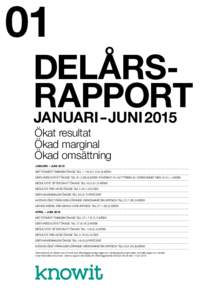 01  DELÅRSRAPPORT JANUARI – JUNI 2015 Ökat resultat Ökad marginal