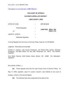 [Cite as State v. Laveck, 2004-Ohio[removed]Also please see corrected entry at 2005-Ohio-62.] THE COURT OF APPEALS ELEVENTH APPELLATE DISTRICT LAKE COUNTY, OHIO